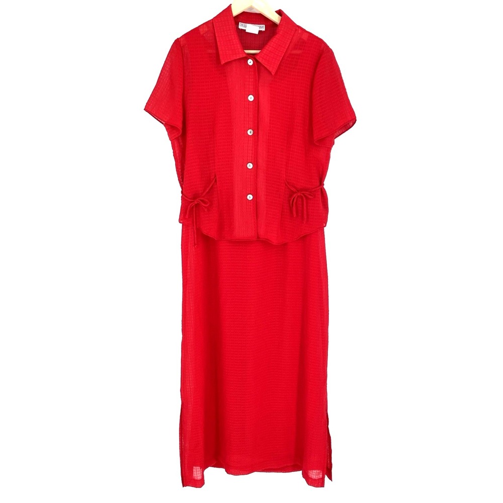 Jessica Howard Womans Size 14 Dress 2 Piece Red Textured Side Tie Short Sleeve